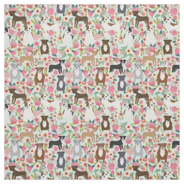 Tela Pitbull Florals Fabric - diseño floral de perro (Retal)