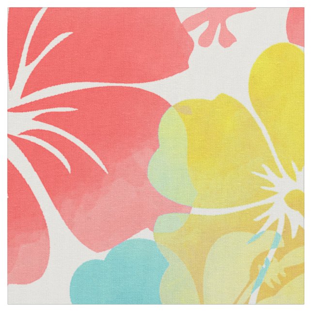 Tela PixDezines hibiscus/naranja/amarillo/azul (De cerca)