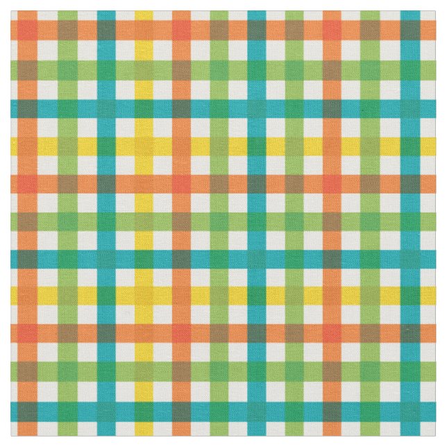 Tela Placa de arcoiris verde y amarillo Naranja/ Tartán (De cerca)