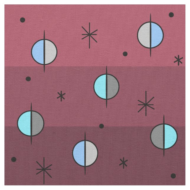 Tela Planes de edad del espacio retro Estrellas maroon (De cerca)