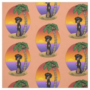 Tela Playa Cute Tropical Island Dachshund (negro y tost