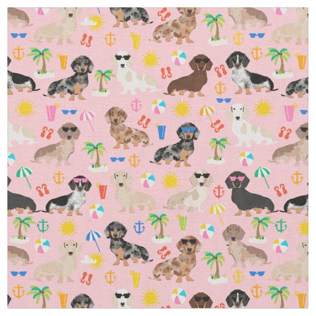 Tela Playa rosa de perros Dachshund (De cerca)