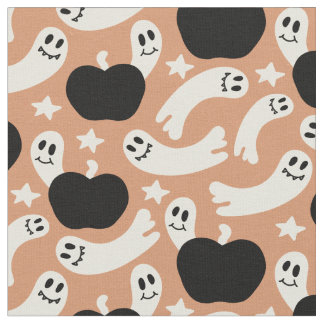 Tela Playful Ghosts and Pumpkins on Black – Halloween