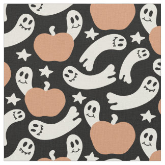 Tela Playful Ghosts and Pumpkins on Black – Halloween R