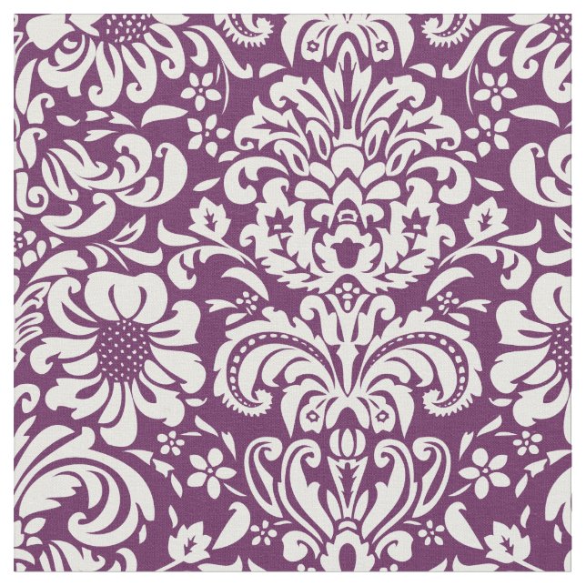 Tela Plum Purple Floral Damask (De cerca)