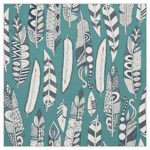 Tela plumas alegres verde azuladas