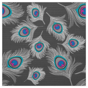 Tela Plumas de pavo gris y gris en grafito