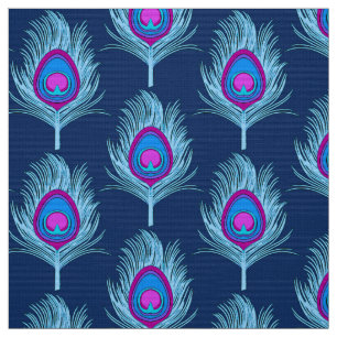 Tela Plumas de pavo real, marina y azul pastel