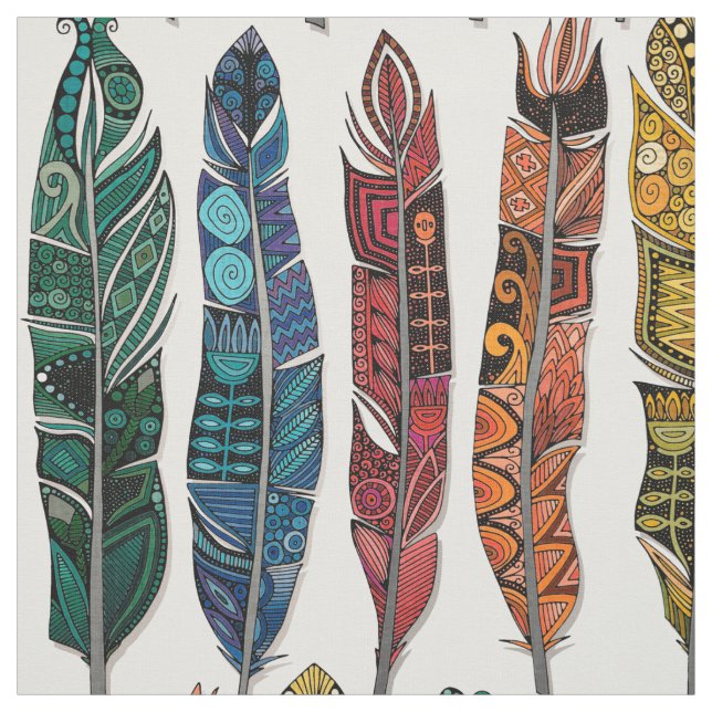 Tela plumas del arco iris del boho (Retal)