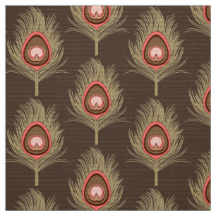 Tela Plumas del pavo real, beige en marrón oscuro