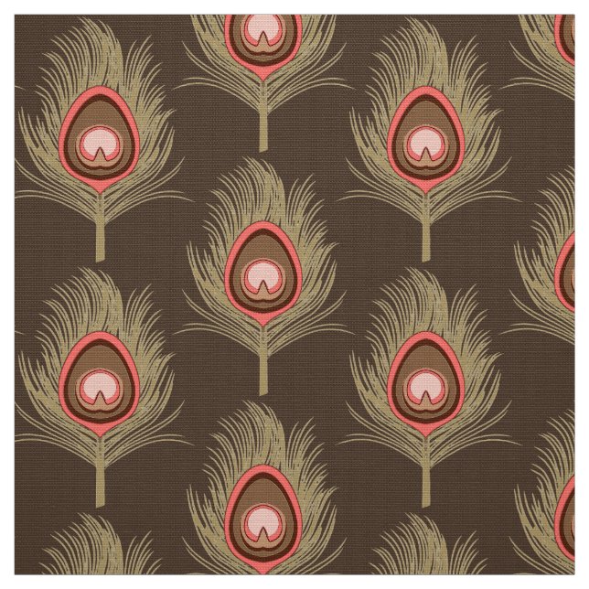 Tela Plumas del pavo real, beige en marrón oscuro (Retal)