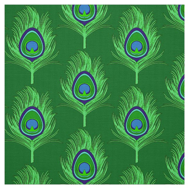 Tela Plumas del pavo real, verde lima en verde (Retal)