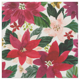 Tela POINSETTIA ABUNDANCE Red Holiday Watercolor Floral