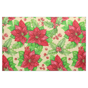 Tela Poinsettia y la acuarela de las bayas