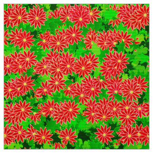 Tela Poinsettias Rojas y Holly Verde