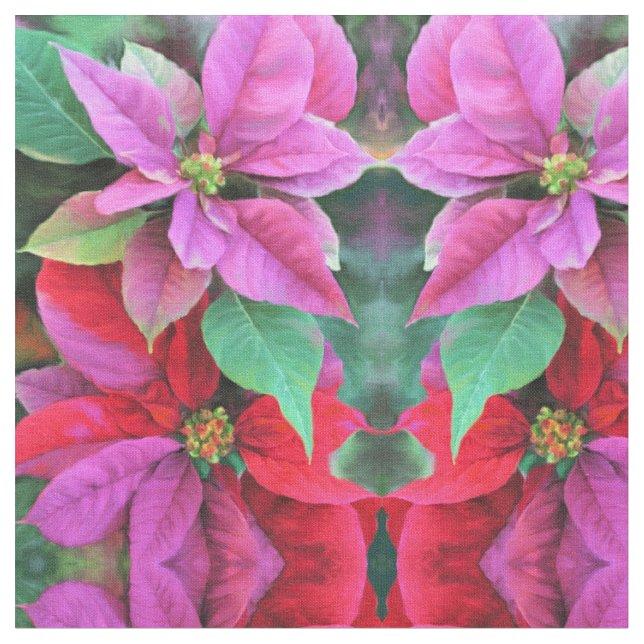 Tela - Poinsettias rosadas/rojas (De cerca)