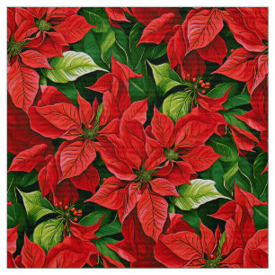 Tela Poinsettias y hojas holly