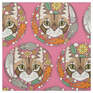 Tela polka de vida de un gato rosa