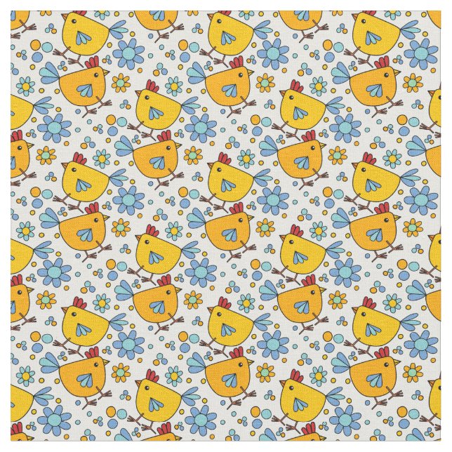 Tela Pollo y flor alegres y modernos (De cerca)