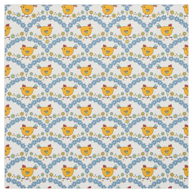 Tela Pollo y flor alegres y modernos (Retal)