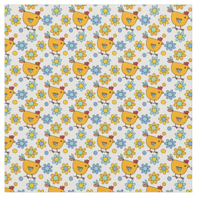 Tela Pollo y flor alegres y modernos (De cerca)