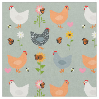 Tela Pollos en la cama de flores