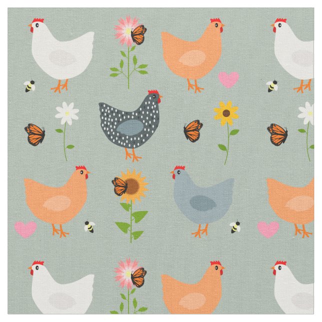 Tela Pollos en la cama de flores (De cerca)