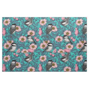 Tela Pollos en rosa silvestre, rosa y azul