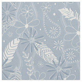 Tela polvoriento azul boho plumas flores paislies patró