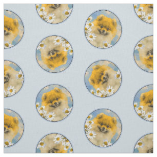 Tela Pomerania en Daisies pinta arte original del perro