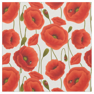 Tela Poppies rojos con Lady Bugs