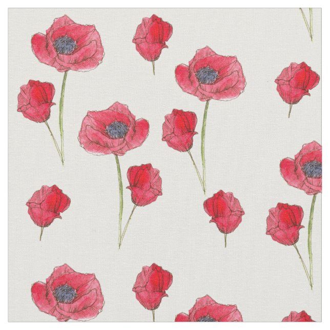 Tela Poppies Rojos Watercolor Flores silvestres Arte bo (De cerca)