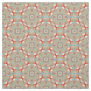 Tela Precioso Patrón de Mosaico Floral Retro Chic Rojo