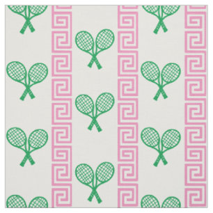 Tela Preppy Greek Key Tennis Stripe - Rosa y Verde