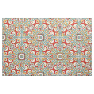 Tela Pretty Retro Chic Rojo Teal Floral Patrón de Mosai