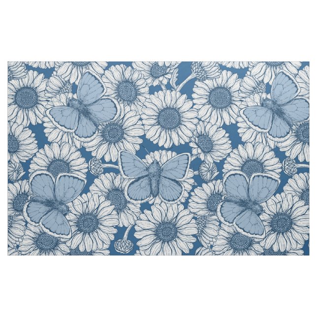 Tela Primavera azul, flores silvestres, margaritas ("Cuarto gordo" (fat quarter))