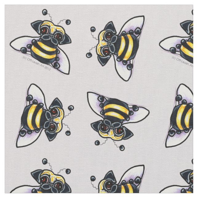 Tela Pug Bumble Bees Lilac Gray (De cerca)