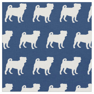 Tela Pug Dog Silhouette Mascota Marina Azul