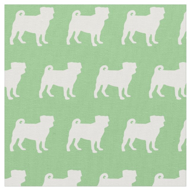 Tela Pug Dog Silhouette Mascota Sage Green (De cerca)