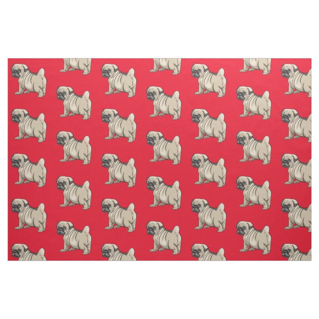 Tela Pug sobre fondo rojo brillante ("Cuarto gordo" (fat quarter))
