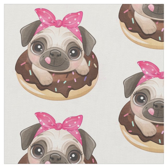 Tela Pug y donut de chocolate (De cerca)