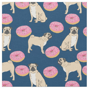 Tela Pugs and pink donuts azul marino