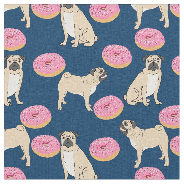 Tela Pugs and pink donuts azul marino (De cerca)