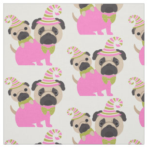 Tela Pugs - Rosa y verde