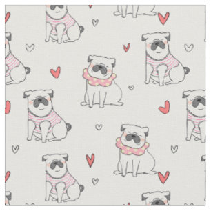 Tela Pugs y corazones cutáneos