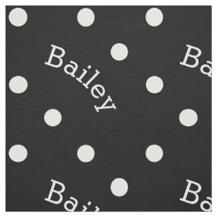 Tela Punto de polka blanco y negro con nombre personali
