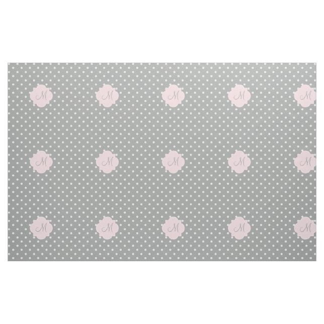 Tela Punto de Polka Rosa Monograma Gris, Blanco y Paste (Yarda)