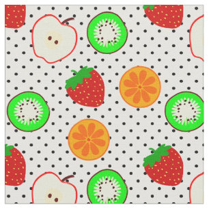 Tela puntos de frutos de manzana de fresa de kiwi