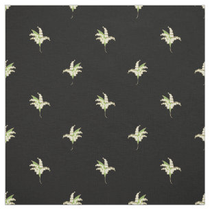 Tela Puntos de Polka Floral Lily-of-the-Valley en negro