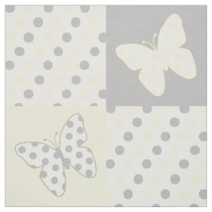 Tela Puntos de Polka Gris Amarillo mariposa
